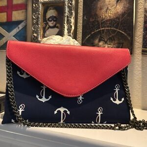 J. Crew Factory Anchor Motif Leather And Fabric Chain‎ Strap Purse
